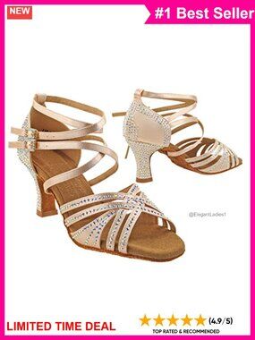 Satin Latin Ballroom Dance Shoes 2.5" Spool Heel Memory Foam Crystals